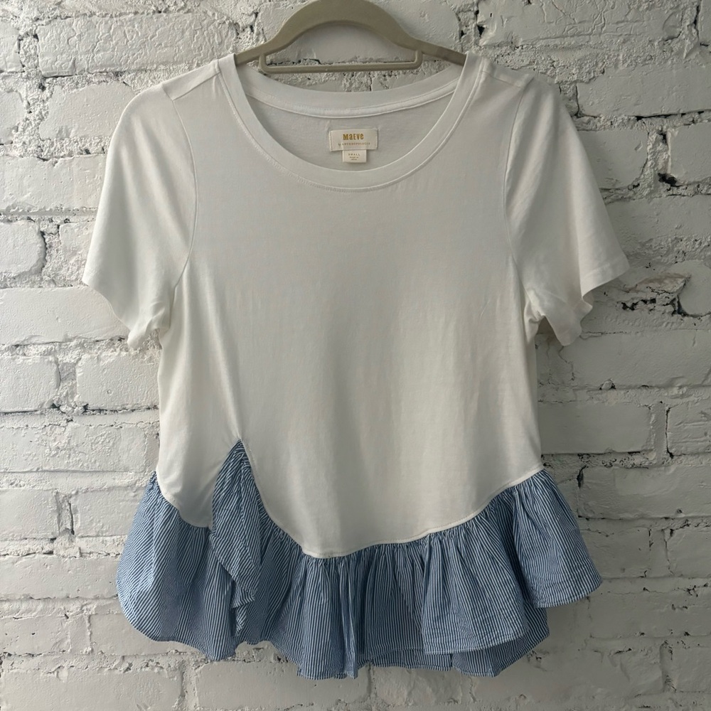 NWOT Maeve Anthropologie Ruffle Hem t shirt size S